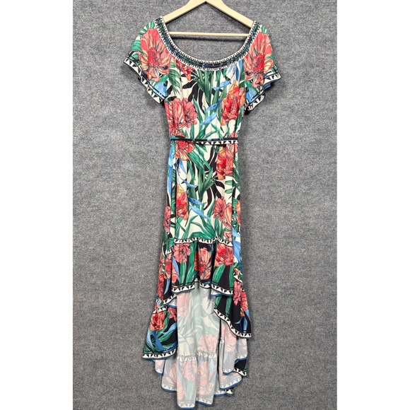 Flying Tomato Dresses & Skirts - Flying Tomato Size Large Maxi Shift Dress Green Floral Tropical Off The Shoulder